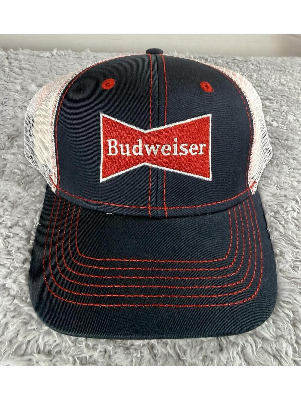 NWT Budweiser Trucker Hat Bowtie Logo Snapback Mesh Back Navy Cap